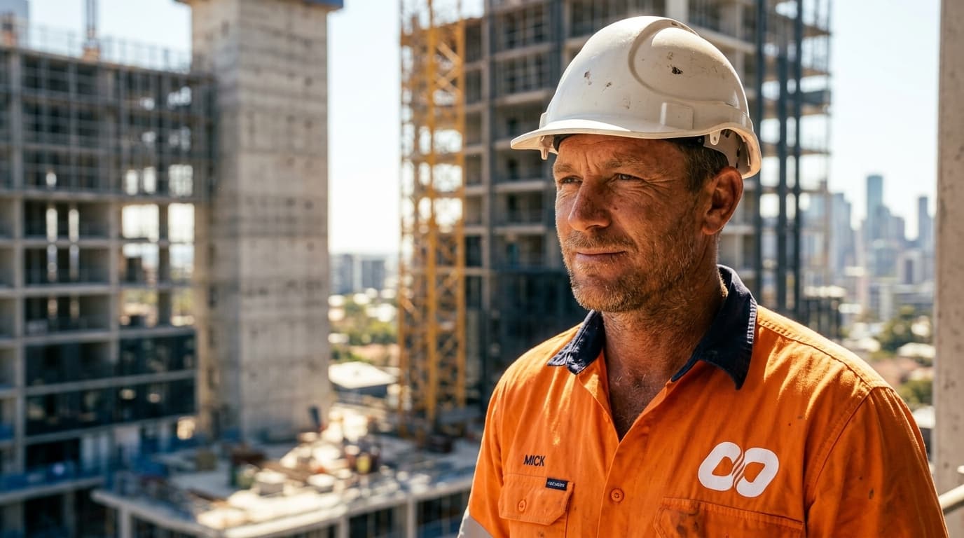 Uphold Group worker in hi-vis on a high-rise construction site in Sydney