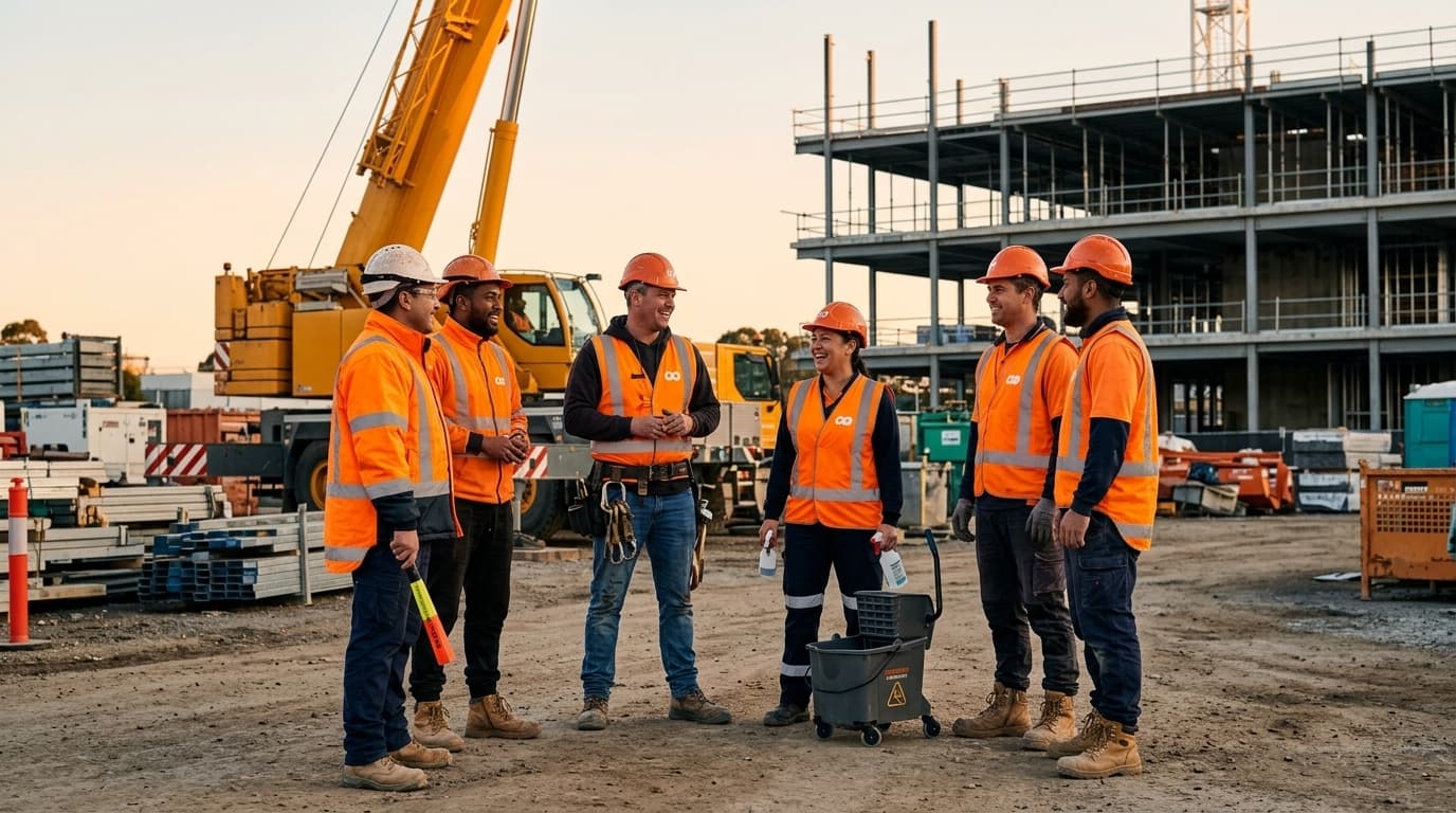 Uphold Group workers at pre-start on a Sydney construction site
